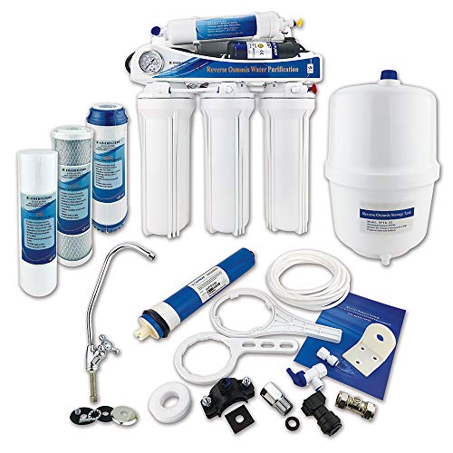 Sistema de filtración de agua potable de ósmosis inversa de 5 etapas Finerfilters con bomba de amplificación (50GPD), elimina hasta el 99% de los contaminantes para obtener la mejor agua potable