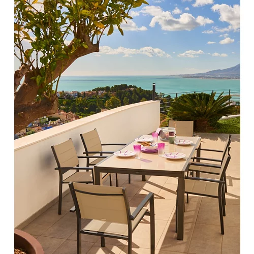Conjunto de muebles de exterior Lyra extensible de aluminio para 6 personas