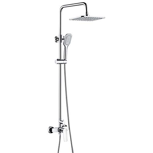 Columna de ducha con grifería Auralum, conjunto completo de ducha con grifería de acero inoxidable de 25 X 20 CM, rociador lluvia y teleducha.  Sin termostato, regulable en altura
