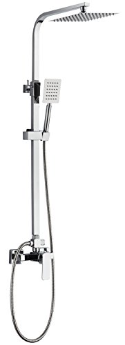 DP Grifería RY-S018 + M008 Conjunto de Ducha Extensible de Acero Inoxidable con Grifo Monomando, Plata