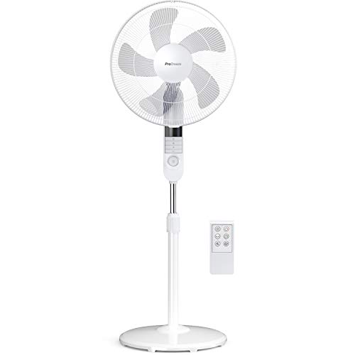 Ventilador de suelo Pro Breeze de 40 cm con mando a distancia, pantalla LED y temporizador.  3 velocidades, 4 modos de funcionamiento, 55 W y 80° de oscilación.  Altura regulable 135 cm