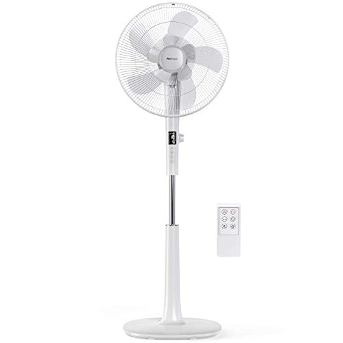 Ventilador de piso Pro Breeze ultrapotente y de bajo consumo.  Motor DC, 26 velocidades, 3 modos de funcionamiento, control remoto, temporizador y pantalla LED.  Oscilación de 90 °