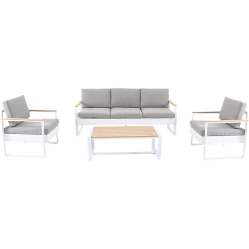 Conjunto porche aluminio y madera natural ibiza 5 personas