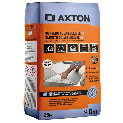 Axton mortero adhesivo gel blanco flexible 25 kg