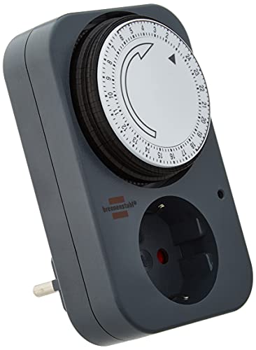 Brennenstuhl Timer MZ Enchufe programable de 20/24 horas (Cronómetro mecánico diario, enchufe con protección contra contactos) Gris