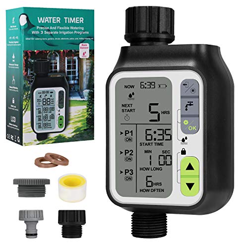 Programador Bearbro Temporizador de riego de jardín, Temporizador de riego automático de jardín, Temporizador de riego automático, Control automático, Pantalla grande, Seguro para niños, Resistente a IP65