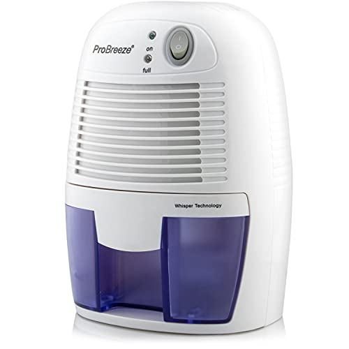Deshumidificador eléctrico Pro Breeze Mini 500ml con tecnología Peltier, silencioso, apagado automático, portátil con depósito extraíble.  Absorbe la humedad de habitaciones y baños pequeños.