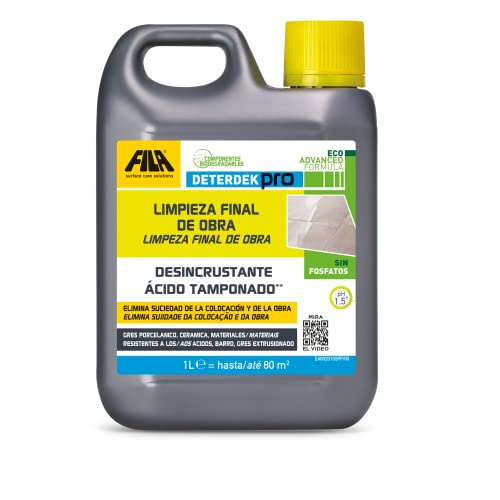 FILA Surface Care Solutions, DETERDEK PRO ECO ADVANCED, Desincrustante ácido para suelos, Ideal para eliminar el óxido y los restos de cemento de la colocación, Nueva fórmula 1L libre de fosfatos.