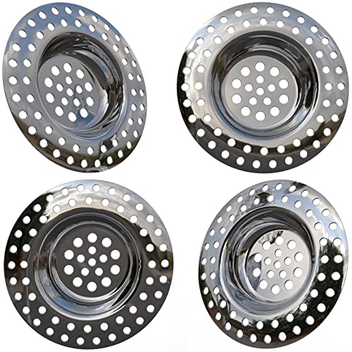 Colador de fregadero de acero inoxidable Kitchen Helpis® - Juego de 4, 14 g Colador de desagüe - Desagüe muy pesado, Tamiz de desagüe, Tamiz, Tapón de fregadero, Tamiz atrapa-pelos, Tamiz de desagüe
