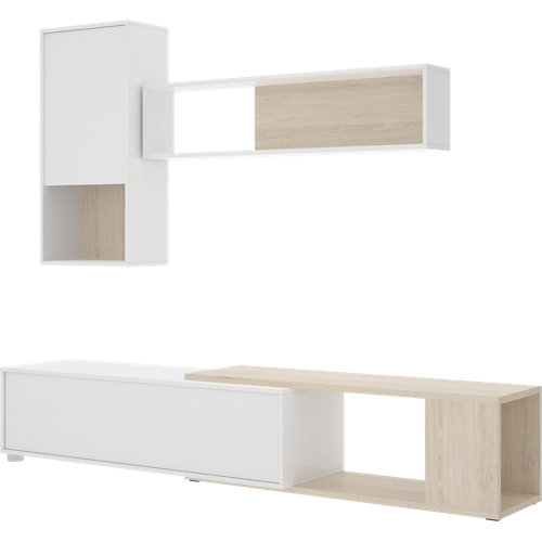Mueble Leo para salón blanco y madera natural 205x180x41 cm
