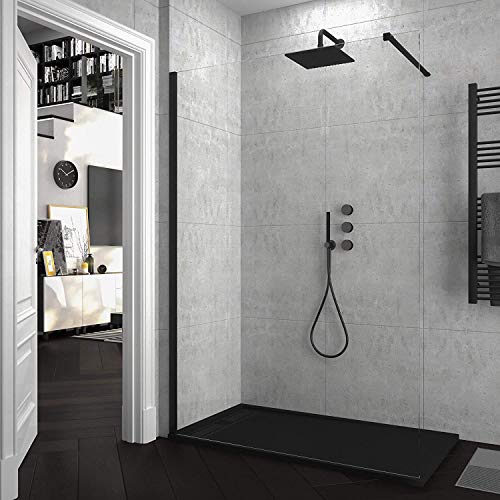Mampara Ducha VAROBATH FIJA - Cristal 8MM - Tratamiento antical INCLUIDO (120 Cms, Negro) (MAMP-FIJA-017)