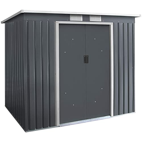 GIANTEX Cobertizo de jardín metálico, cobertizo para bicicletas, cobertizo para herramientas, puertas y ventanas correderas, 213 x 130 x 173 cm