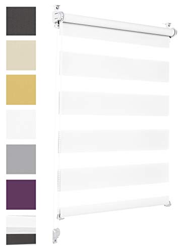 Estor enrollable Sonello con doble capa noche y día enrollable 80cm x 130cm blanco, Klemmfix sin taladrar, tela, fácil de instalar sin herramientas para ventanas y puertas, protección solar, almacenamiento día y noche