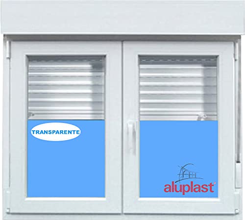 (V05T) Ventana PVC 1000x1155 blanco 2 ventanas oscilobatientes y batientes con persiana de cristal transparente