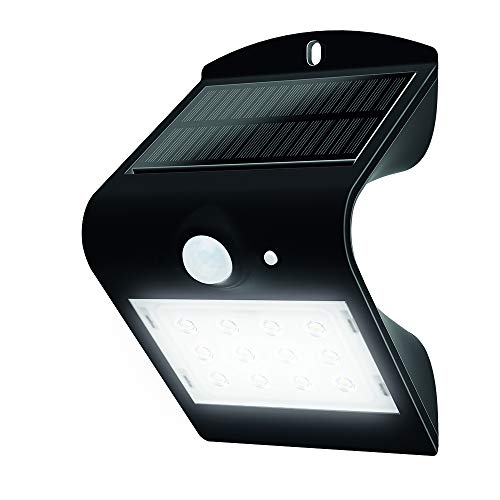 Luminaria solar Luceco 200 lúmenes, lámpara negra con sensor de movimiento, iluminación solar exterior, jardín, terraza, terraza