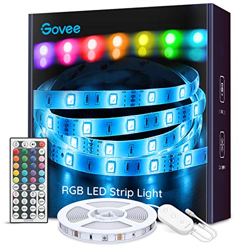 Bandă LED Govee, lumini de cameră LED de 5 m cu telecomandă și cutie de control, benzi LED RGB adezive de 12 V cu 20 de culori și 6 moduri de scenă pentru decorarea peretelui, tavanului