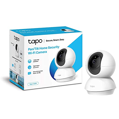 TP-Link TAPO C200 - Cámara IP WiFi 360 °, Cámara de vigilancia 1080p FHD, Visión nocturna, Soporte para tarjeta SD, Audio bidireccional, Detección de movimiento, Control remoto, Compatible con Alexa, Multicolor