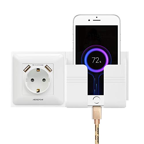El enchufe tiene dos salidas de interfaz USB, el enchufe de pared y el enchufe integrado se utilizan en el hogar, la oficina y otras escenas (con soporte para teléfono móvil) (Blanco 2)