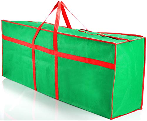 com-four® Cubre arbol de navidad verde y rojo - Cubre arbol de navidad con asa de abeto (El 120x25x43cm)