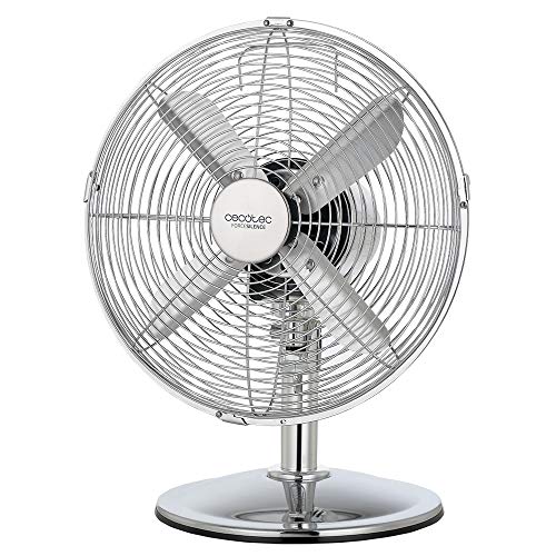 Cecotec EnergySilence 580 RetroDesk ventilador de mesa, 45 W, 4 palas de 30 cm / 120 de diámetro, 3 velocidades, motor cobre, acabado cromo