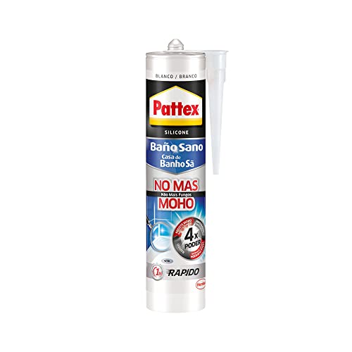 Pattex Baño Sano No Más Moho, silicona antimoho e impermeable, silicona blanca duradera para cocina y baño, silicona sanitaria duradera, 1 cartucho x 280 ml