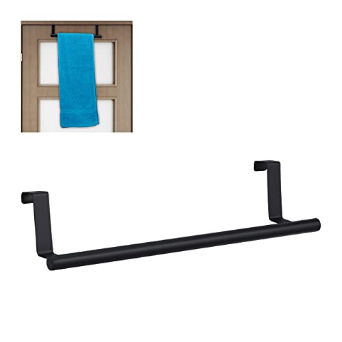 Relaxdays toallero de puerta, colgador de paños de cocina, barra de mueble de baño, acero inoxidable y plástico, 1 ud, negro, PP-Metal