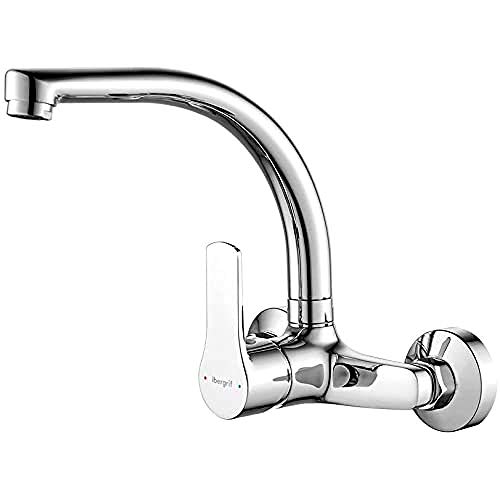 Ibergrif M16357 Star, grifo de cocina de pared, grifo monomando para lavabo, cromo, plata