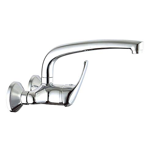 Kibath BAT Grifo monomando de pared con caño largo giratorio, Latón con acabados en cromo brillo, Distancia entre salidas 11 cm, Repuestos garantizados