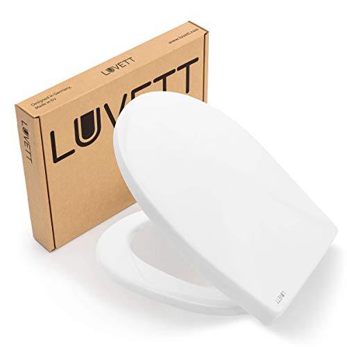 Tapa de inodoro universal ovalada LUVETT C100 con 3 tipos diferentes de bisagras de acero, caída amortiguada SoftClose y sistema de fácil extracción.  Asiento inodoro anti-retroceso, C: Blanco