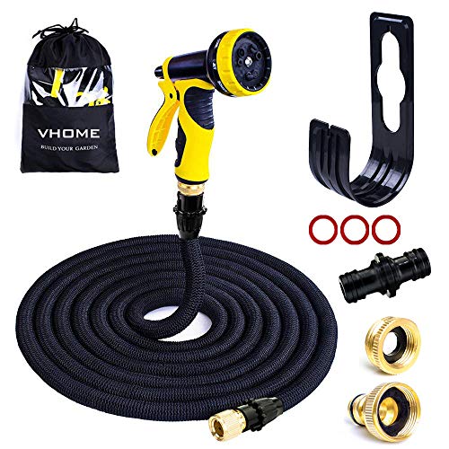 Manguera de jardín flexible VHOME Juego de manguera de agua de 15 m - La manguera de jardín extensible Flexi Magic se puede extender para regar los baños de mascotas (15 m, negro)