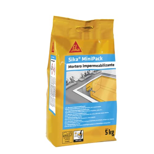 Mortero impermeabilizante Sika MiniPack, para la impermeabilización y protección de cimientos, sótanos, huecos de ascensores y paredes enterradas, gris, 5 kg