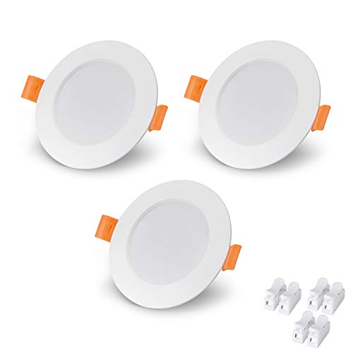 VTERLY Focos empotrables LED, paquete de 3 LED Focos empotrables de techo redondos de 6 W, 430 lm, 6000 K, blanco frío, no regulable, AC 220-240 V Focos empotrables redondos extraplanos, para dormitorio, sala de estar, cocina