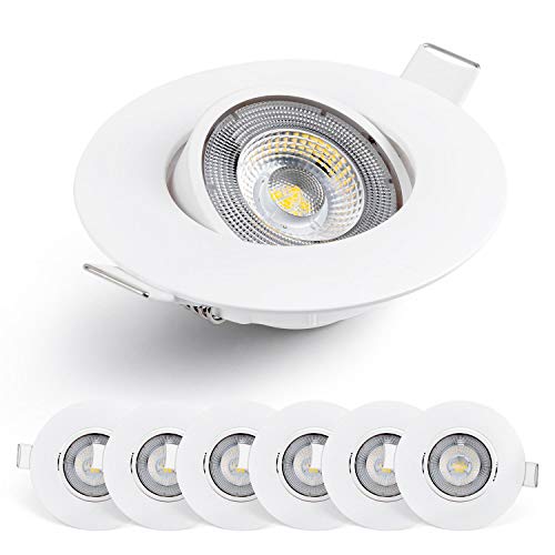 Emos Exclusive Focos empotrables LED de techo y giratorios 50° 4000K - Set de 6 focos redondos 5W, 450 lúmenes - Foco LED blanco frío - Focos LED empotrables blancos