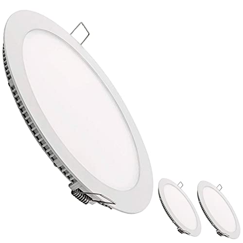 Pack de 3x paneles de iluminación LED planos redondos.  220 mm, 20 W. Color blanco neutro (4500K).  1800 lúmenes.  Conductor incluido.