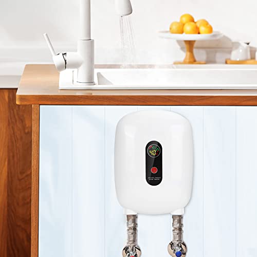 Mini termo eléctrico TTLIFE, calentador de agua instantáneo sin tanque de 3500 W, con pantalla LCD, protección contra fugas, ducha con apagado automático y sistema de agua caliente