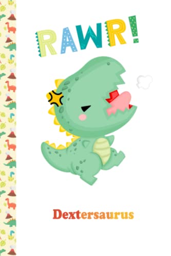 Cuaderno Dextersaurus Rawr Dexter con lindo dinosaurio: Diario de dibujo y escritura para niños Niños medio acolchados Medio páginas en blanco, Libro de nombres personalizado para... Apretar y dibujar, Regalo de feliz cumpleaños para niños
