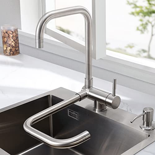 Grifo de cocina plegable GILE, grifo de lavabo giratorio 360 ° CECIPA con agua clásica y agua de ducha, grifo plegable para agua fría y caliente, aireador extraíble, acero inoxidable, grifo de ventana