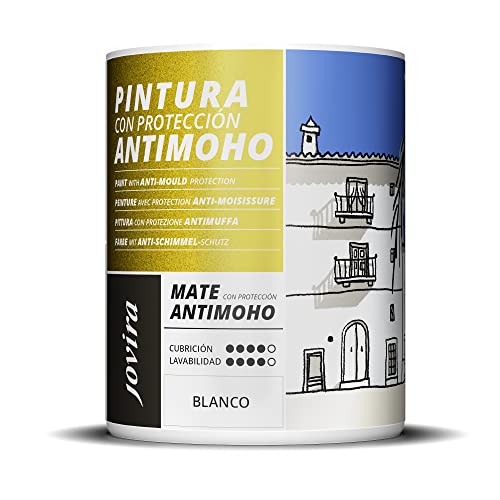 Pintura antimoho.  Previene el moho, resistente al moho en las paredes, aspecto mate.  (750 mililitros, blanco)