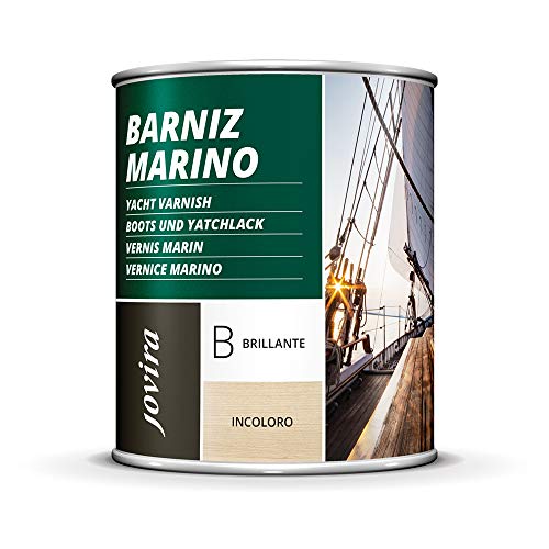 Barniz marino, barniz para madera exterior-interior, barniz para madera incoloro-transparente, especial resistencia en ambientes marinos.  (750 mililitros, brillante)