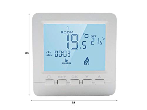 Termostato digital LEDLUX con botones programables para empapelar Caldera de gas alimentada con 2 pilas AA (86X86X29mm)