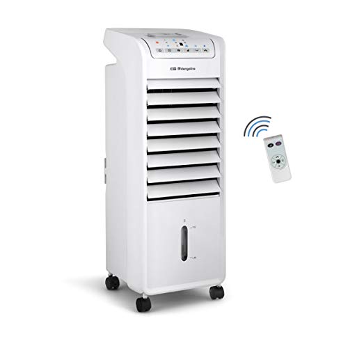 Aire acondicionado evaporador Orbegozo Air 46 3 en 1, 3 velocidades, Temporizador, acumuladores de frío, Depósito 6 l, Mando a distancia, silencioso, 55 W, Plástico/Metal