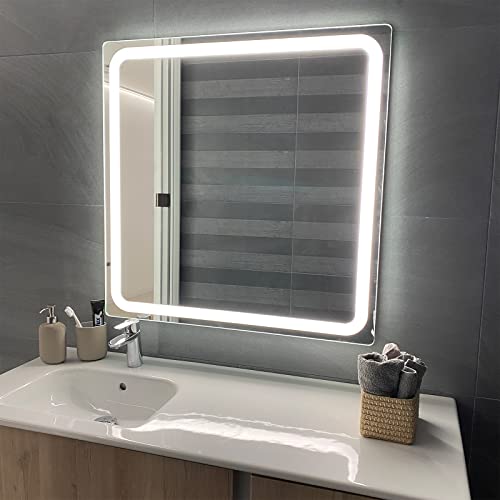 Aplike - Espejo de Baño con Luz Led Blanca (5700K) - Espejo de Baño Cuadrado con Función Antivaho Modelo Altea |  Fácil instalación - Dimensiones 80 x 80 cm