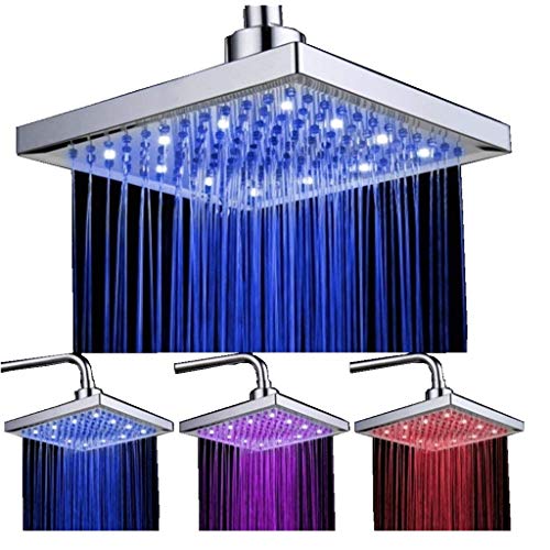 Ducha con sensor de temperatura, 3 cambios de color - Rociador de ducha de 8 pulgadas cuadrado 12 led para baño