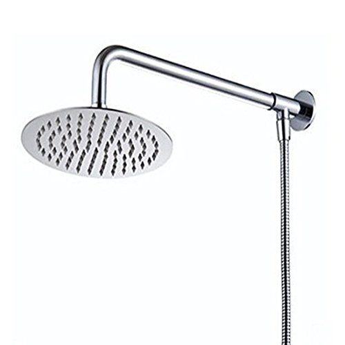 Rociador de pared Hiendure® redondo de 30 cm con brazo de ducha, flexo de ducha, acero inoxidable, acabado cromado