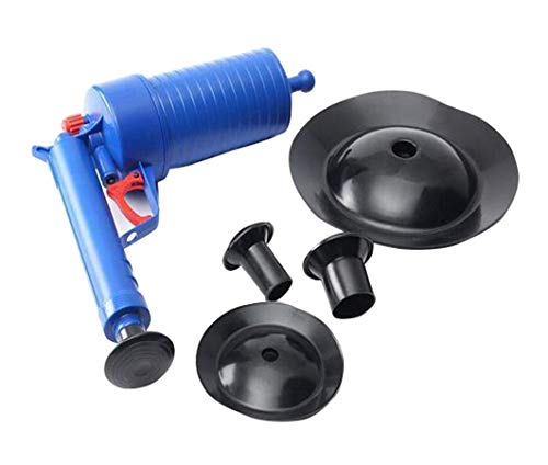 Bomba de drenaje de presión de aire, herramientas de drenaje, potente pistola de drenaje de aire, abridor de drenaje de alta presión para inodoro, lavabo de baño con 4 ventosas # 5111 (azul)