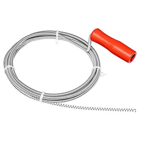 Pistón desagüe Nirox 3m x 5mm - Pistón espiral manual ideal para eliminar pelos de la alcantarilla - Pistón para tubo manivela con mango giratorio de madera