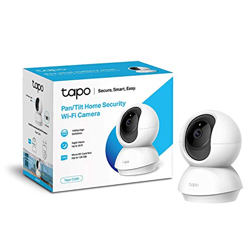 TP-Link TAPO C200 - Cámara IP WiFi 360°, Cámara de Vigilancia 1080p FHD, Visión Nocturna, Soporte para Tarjeta SD, Audio Bidireccional, Detección de Movimiento, Control Remoto, Compatible con Alexa
