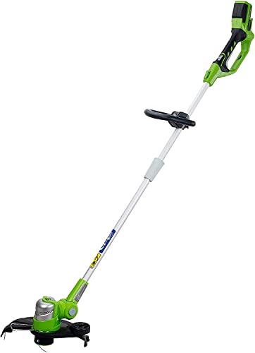 Cortacésped inalámbrico de lujo Greenworks G24LT30M (Li-Ion 24V 30cm Ancho de corte 8900rpm Cabezal de motor giratorio e inclinado Mango adicional Flowerguard ajustable Sin batería ni cargador)