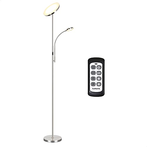 Lámpara de pie Tomons Dimmer, lámpara de pie LED de doble luz con control remoto, atenuador continuo, 3 temperaturas de color, para sala de estar, dormitorio, escritorio