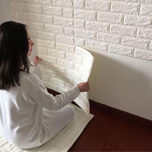 FAMILY PE Espuma Papel tapiz 3D DIY Pegatinas de pared Decoración de pared Piedra de ladrillo en relieve (60_x_60_cm, Blanco)